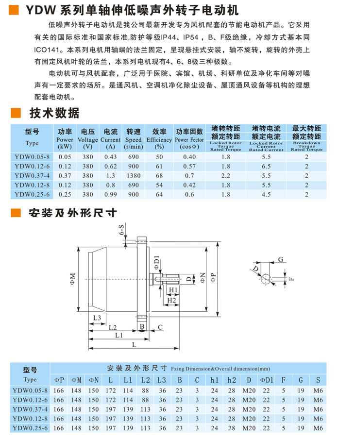 YDW单轴伸外转子电动机