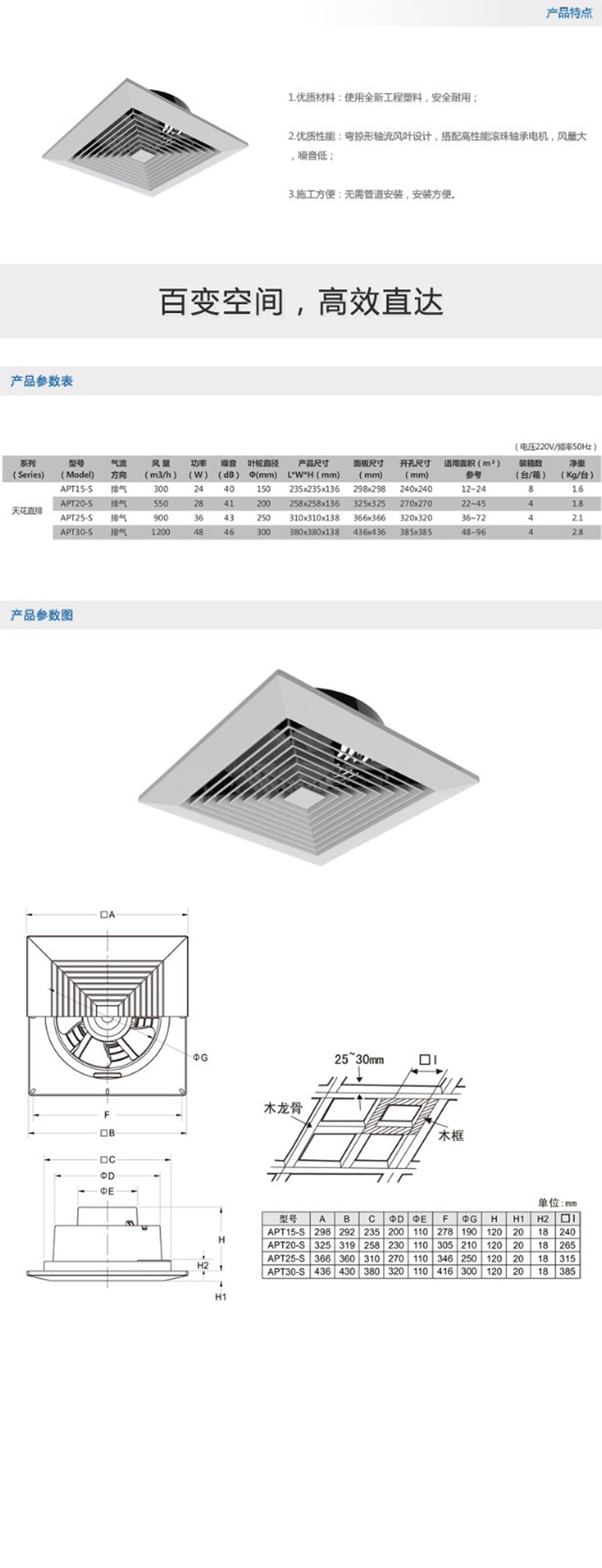 APT系列全塑天花板式换气扇